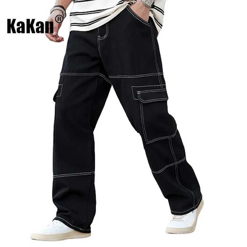 Men's Jeans Kakan - New Men's Black Straight Leg Pocket Jeans Y2k Clothing Workwear Long Jeans Man BrandT261016