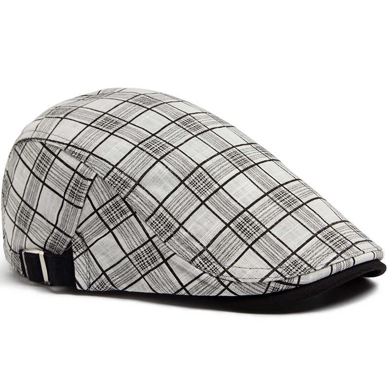 New CNTANG Summer Thin Beret Fashion Men Vintage Plaid Cotton Linen Visor Flat Caps For Women Berets Boina Casual Female S261016LP7T