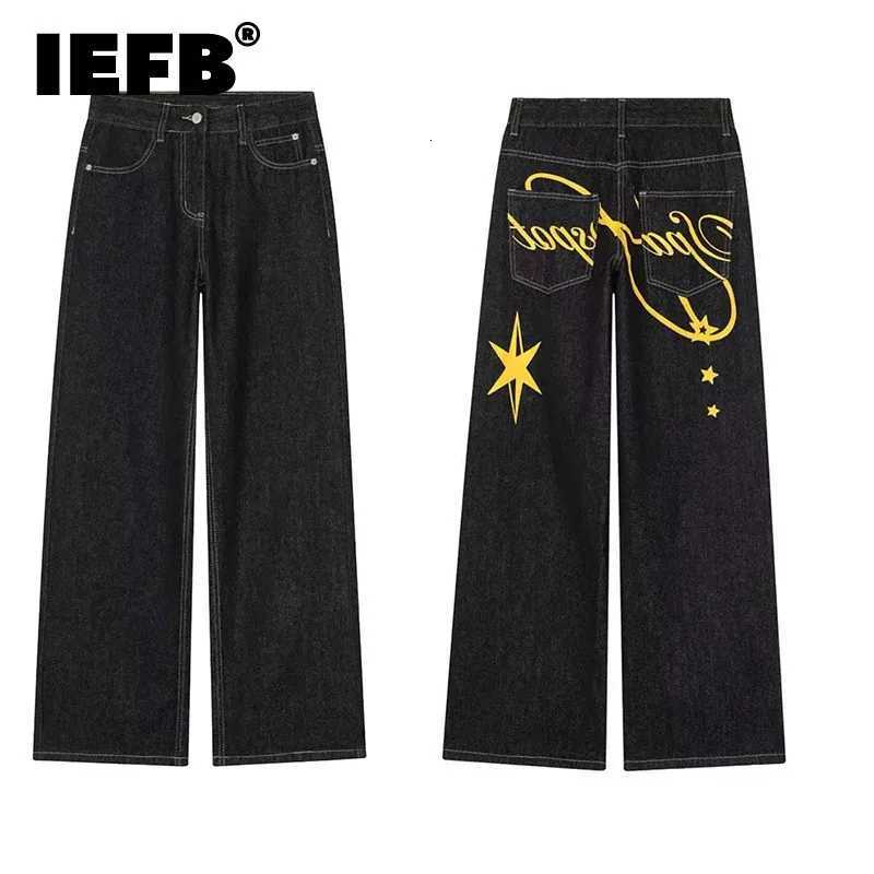 Men's Jeans IEFB Streetwear Men's Star Letter Print Jeans Wide Leg Baggy Fit Black Washed Casual Premium Denim Long Pants 9X2973T261016