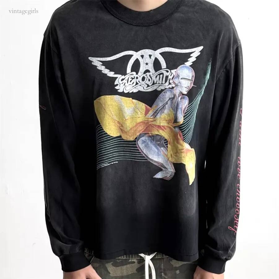 Designer Shirt Men Nice Washed Heavy Fabric Long Sleeved Cartoon Print T Shirt Men Women High Quality Unisex T Shirt Tee Tops Size S-Xl
