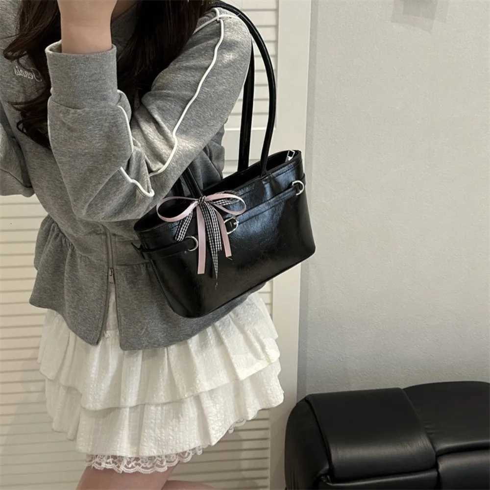 Evening Bags Sweet PU Leather Bow Ribbon Shoulder Bag Y2K Commuting French Stick Underarm Bag Korean Style Leisure Women Handbag H261016