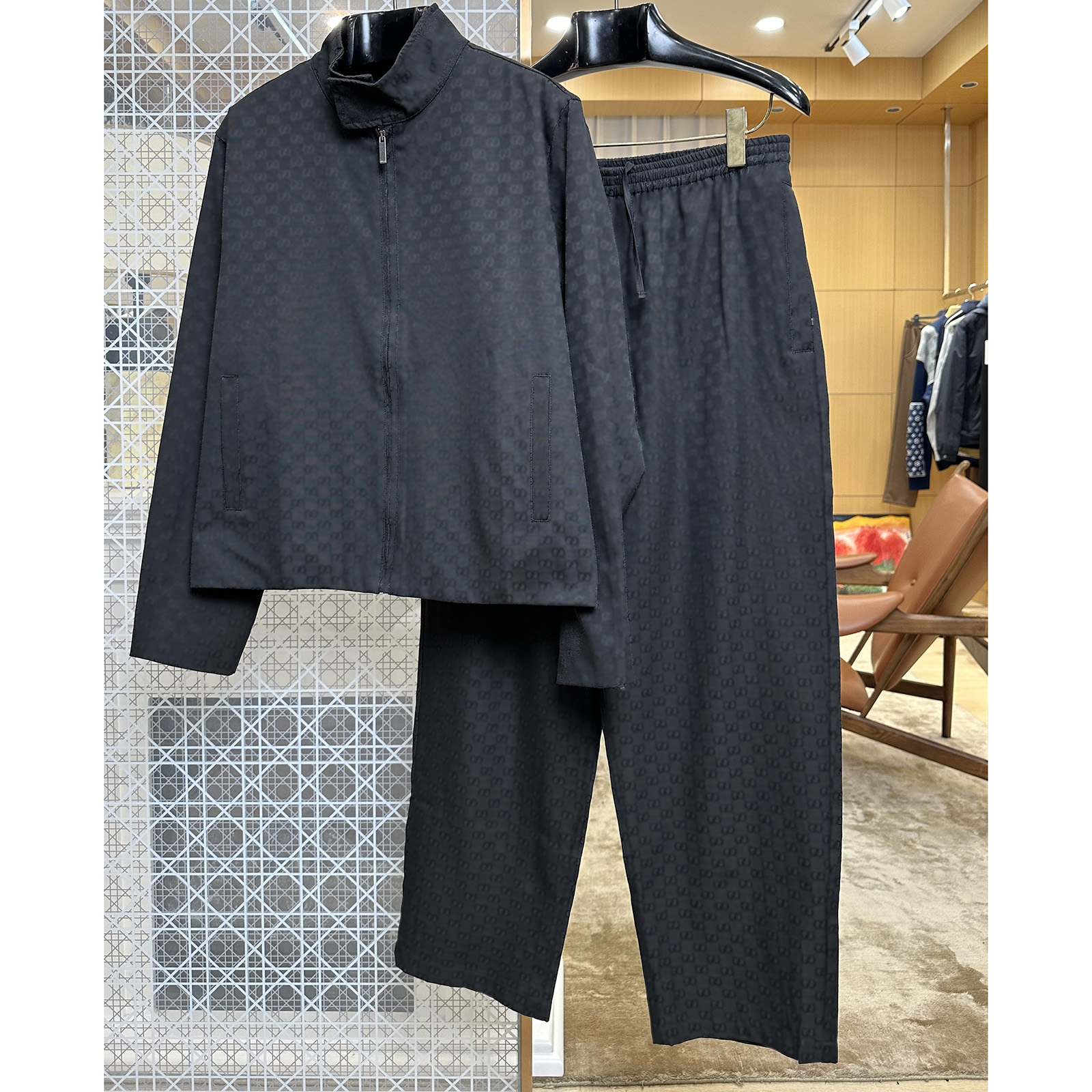 Luxury Designer Unisex Stand Collar Zip Up Jacket And Pants, Jacquard Woven 100% Cotton Loose Fit Casual Outerwear Coat Tracksuit 87t34
