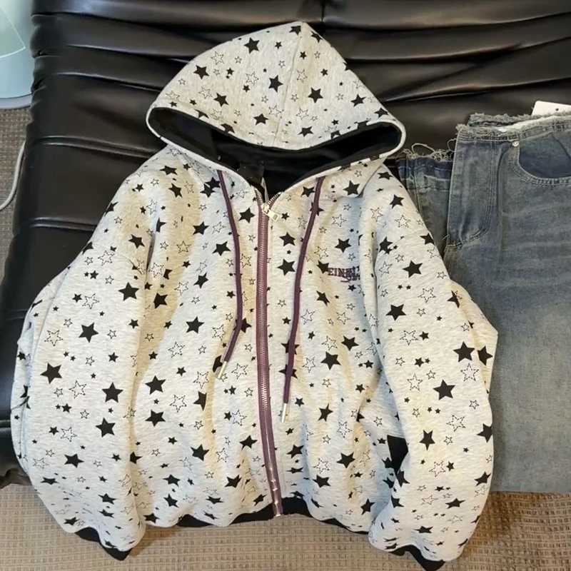 Jackets Star Print Jacket Men's New Hooded Coats Jacketswinter 2026 Outerwears Streetwear Chamarras Loose Casual Zip Clothes Woman N261016