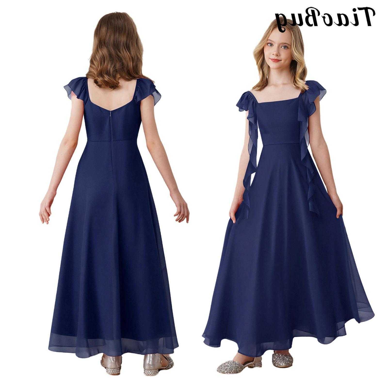 Flower Fancy Girl Dress Girls Ruffle Sleeve Chiffon A Line Communion Dresses for Wedding Bridesmaid Pageant Birthday Party S261016IOF7