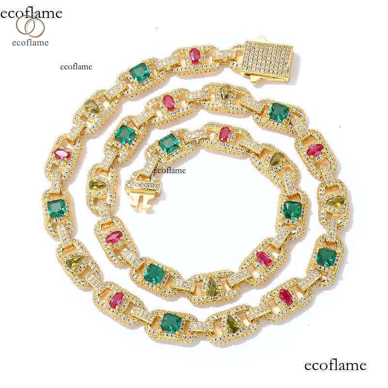 High Quality Custom Colorful Zircon Pig Nose Cuban Chain Necklace Bracelet Coffee Bean Chains