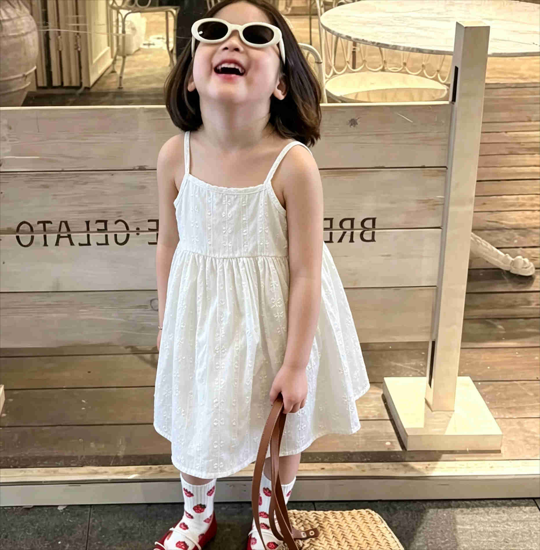 Summer 2026 New Korean Children Clothing Girls Jacquard Holiday Style Dress Fashion Layering Strap Dress S2610161VB0