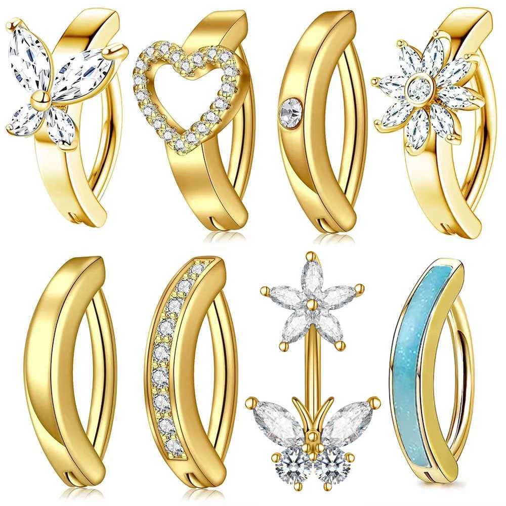 14G Curved Reverse Barbell Clicker Belly Button Rings Stainless Steel Gold Color Reversed Navel Piercing Rings Body Jewelry Gift Q261016