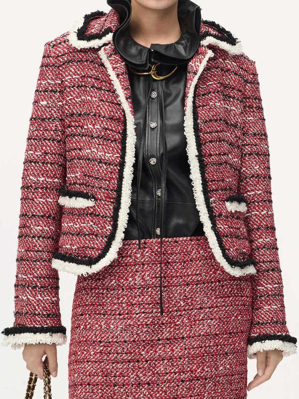 designer Women's Jackets High-end autumn/winter new tweed suit with French-style lapel jacket and skirt, two-piece set for women