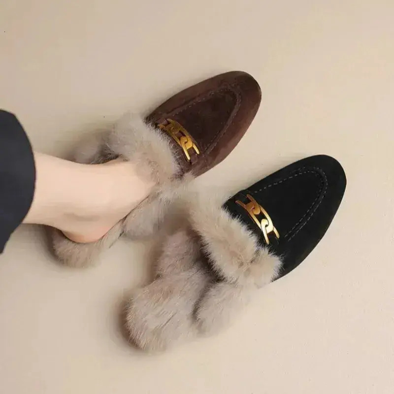 house Women Slippers Winter Women Suede Warm Fur Slippers Mules Flats 2026 Short Plush Flip Flops Er Cotton Shoes Mujer Ladies