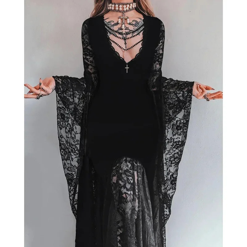 Halloween Gothic Women Dress Long Sleeve High Waist Dresses Goth Aesthetic 9Os Sexy Slim Party Club Dress 261015