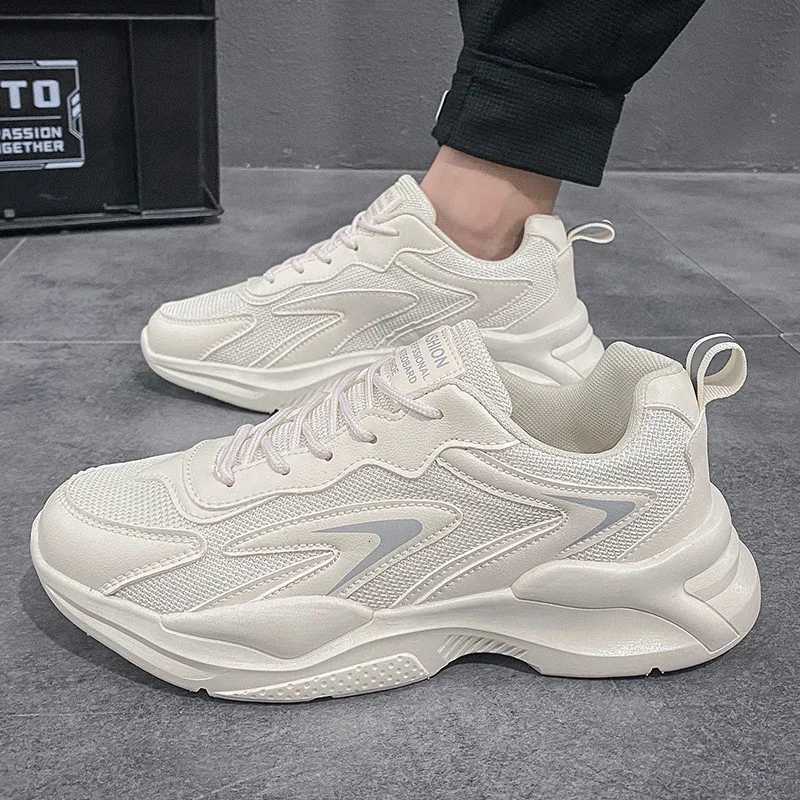 Casual Shoes White Sneakers for Men Anti Slip Outdoor Men's Shoes New Breathable Mesh Trendy Versatile Thick Soled Sports Running Shoes H261016
