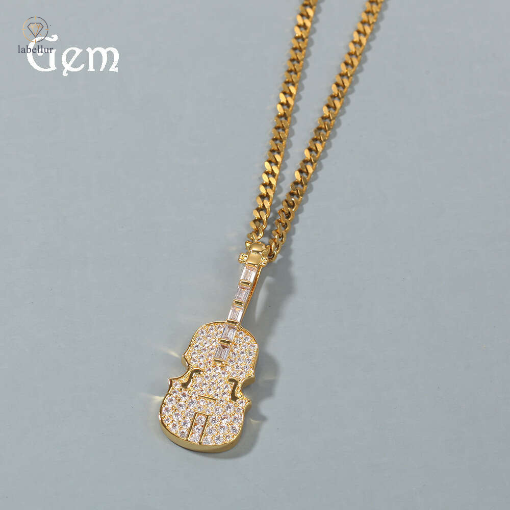 Factory Direct Sale Hip Hop Creative Classic Retro Violin Pendant Moissanite Jewelry Ins Trend Cool Necklace Wholesale a