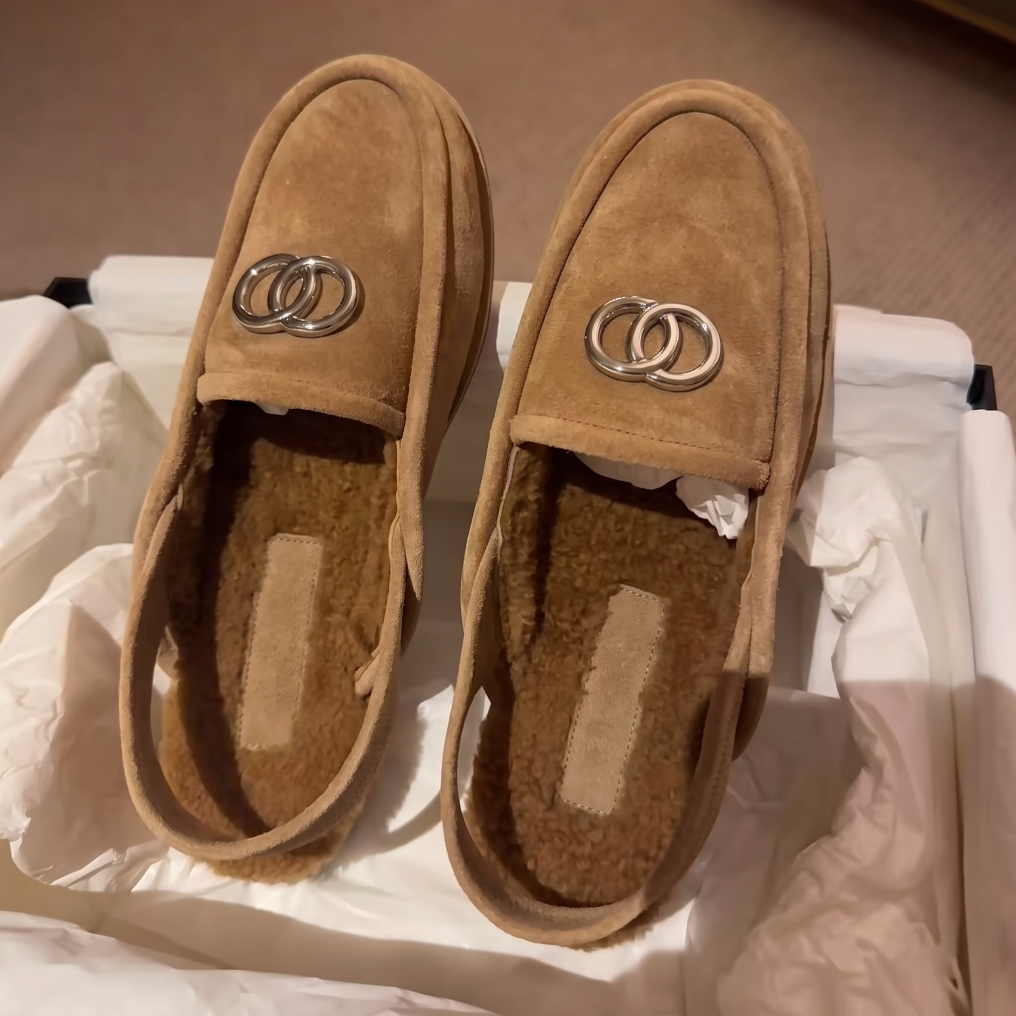 Cotton Fabric Ballet flat Mary Jane Slippers Womens Loafers Designer Shearling Shoes Fur Slides Classic Platform Chestnut Slip-on Suede Wool Comfort