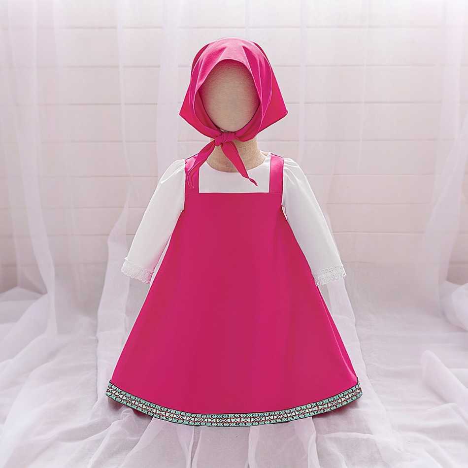 Cartoon Toddler Halloween Masha Cosplay Costume Outfit for Girls Pink Dresses Tshirt Head Scarf Cosplay Cartoon Skirt Set ASQ03 S2610162CLJ