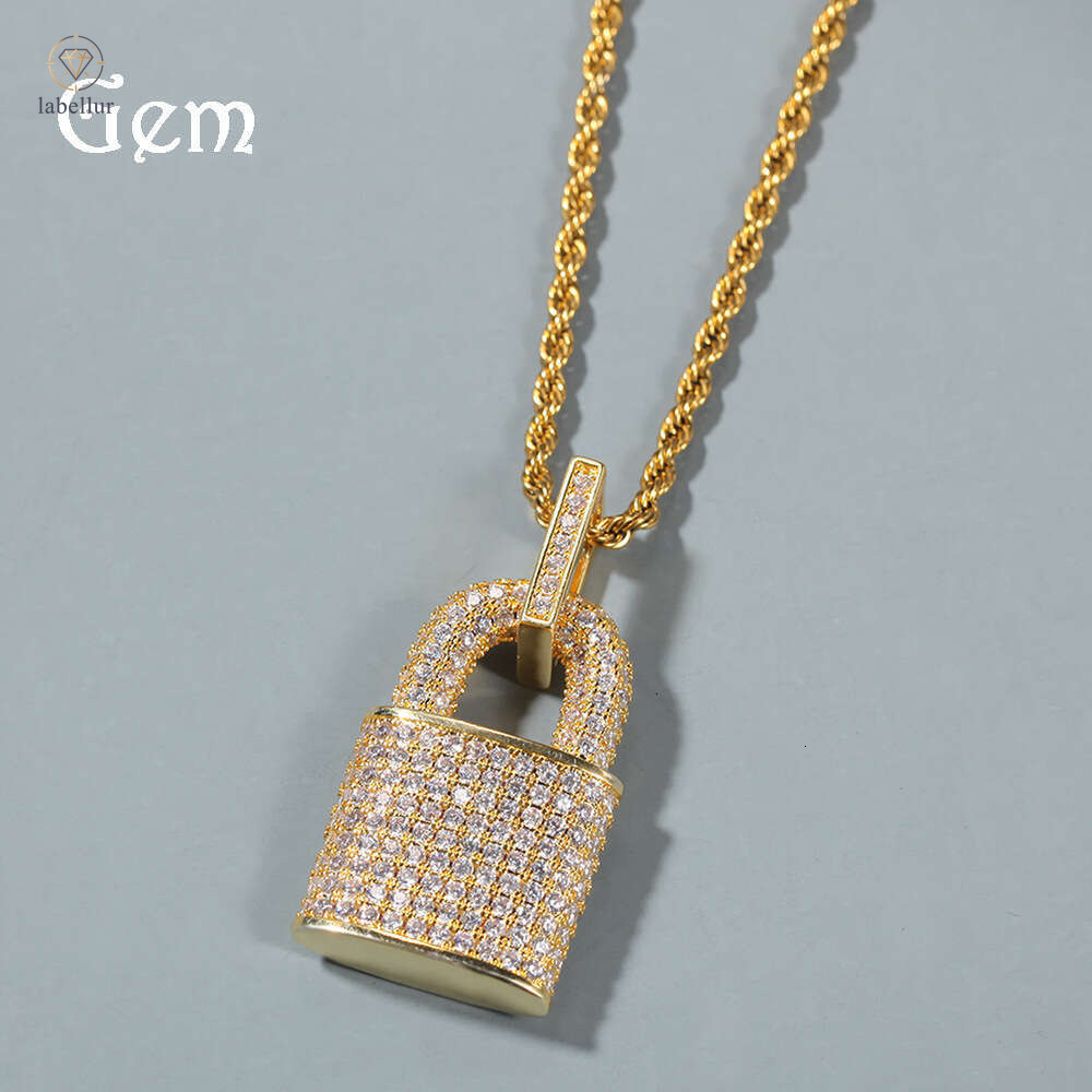New Trendy Brand Hip Hop Moissanite Lock Creative Unisex Personality Pendant Necklace Moissanite Jewelry Fashion Clavicle Chain a