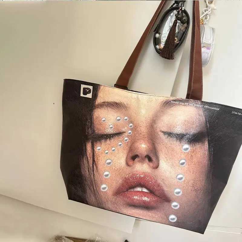 Totes New Creative Women's Tote Bag Trend Face Printing Large Capacity Shoulder Bag Water Proof Hot Girl Handbag Large Shopping Bag X261016