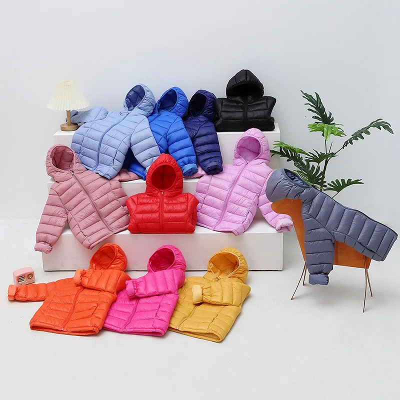Autumn Winter Kids Lightweight Down Jacket Teens Warm Hooded Coat Boys Girls Zipper Cotton Jackets Outerwear Clothes 261016