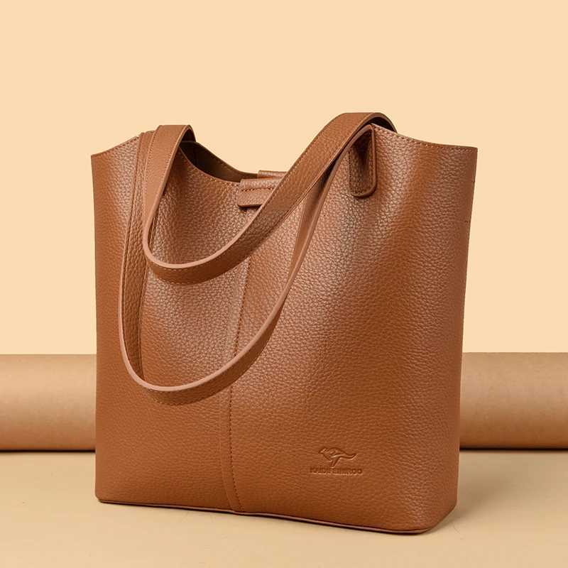 Totes Genuine Brand Soft Leather Shoulder Bag For Women Casual Tote Bag Female Solid Color Purse Simple Design Handbag Commuting Sac X261016