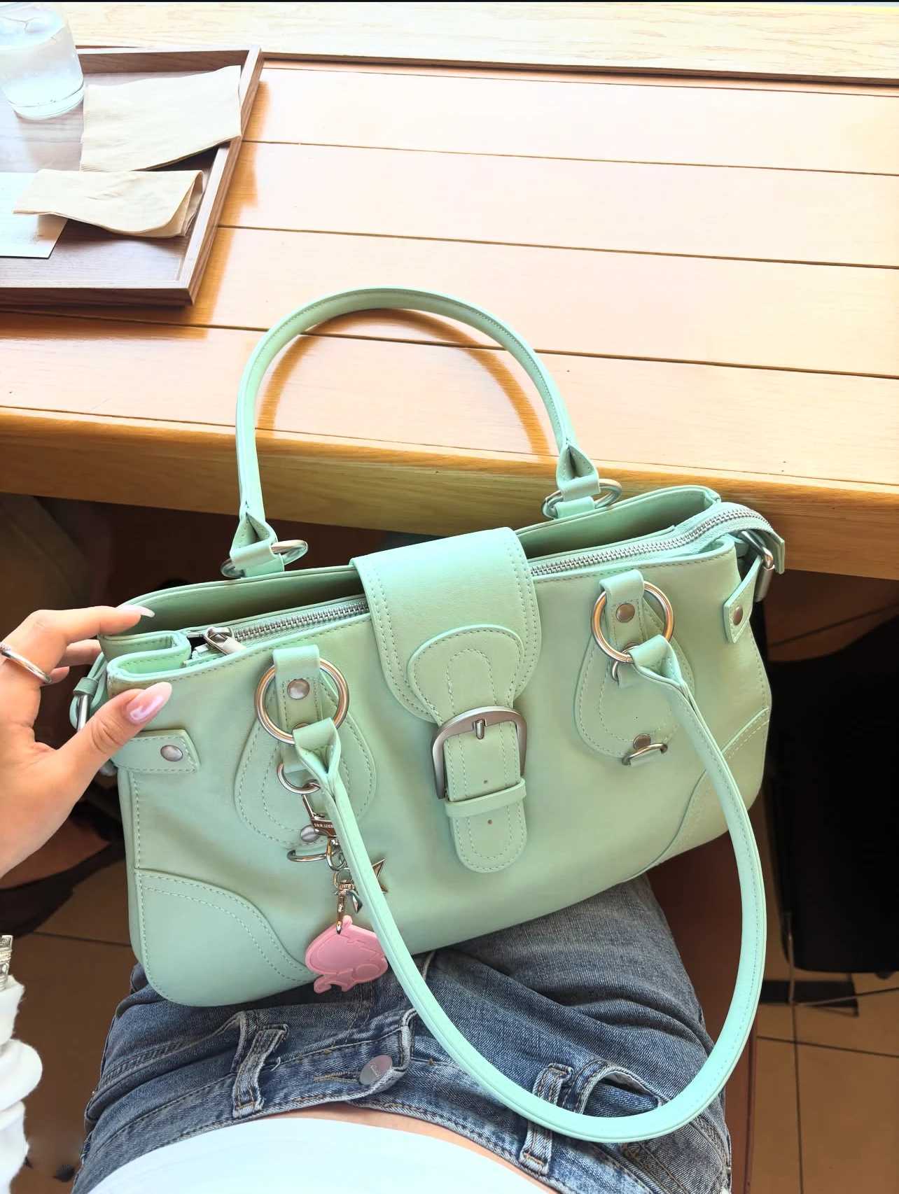 Shoulder Bags Y2K Vintage Mint Green Shoulder Bag for Women Retro Buckle Design Large Capacity Handbag Casual PU Leather Tote Bag for Daily X261016