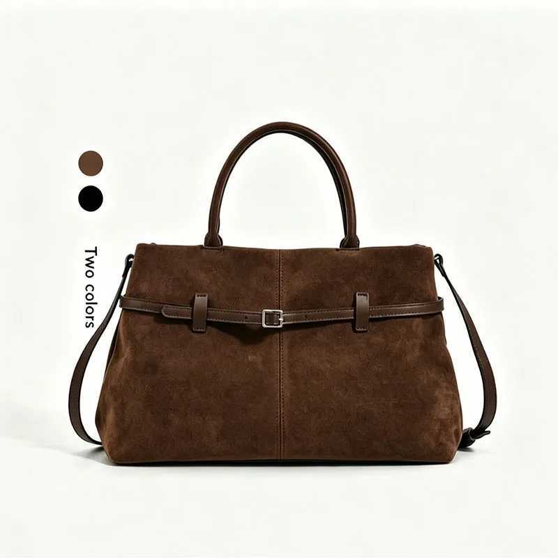 Totes 2026 Autumn Winter New Fashionable Buckle Retro Handbag Lazy Style Frosted Suede Shoulder Bag Crossbody Bag Handbag X261016