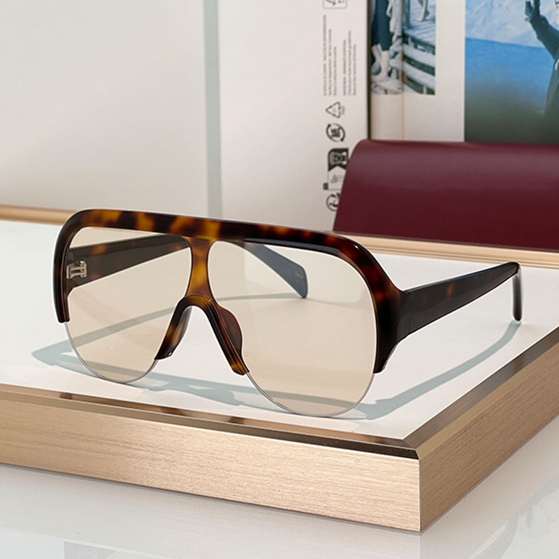 Paris fashion designer brand Sunglasses 2023S classic acetate half frame pilot sunglasses women beige lens glasses fashion travel high street style
