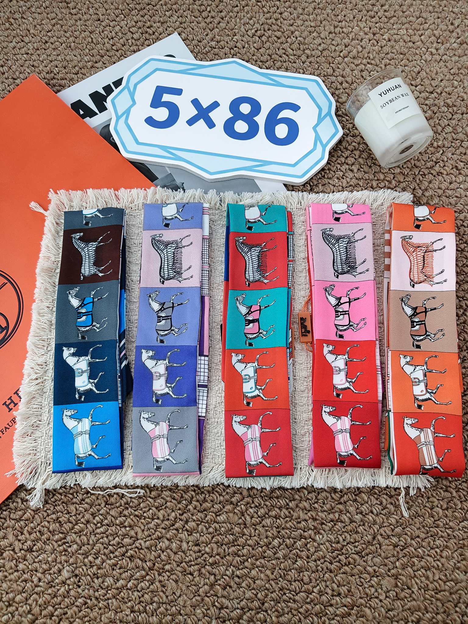 Classic Designer Brand scarf Printed Horse Silk Double Sided Fine Ribbon Elegant Womens Bag Decoration Strap Neck Scarf Hair Accessories 5X86CM