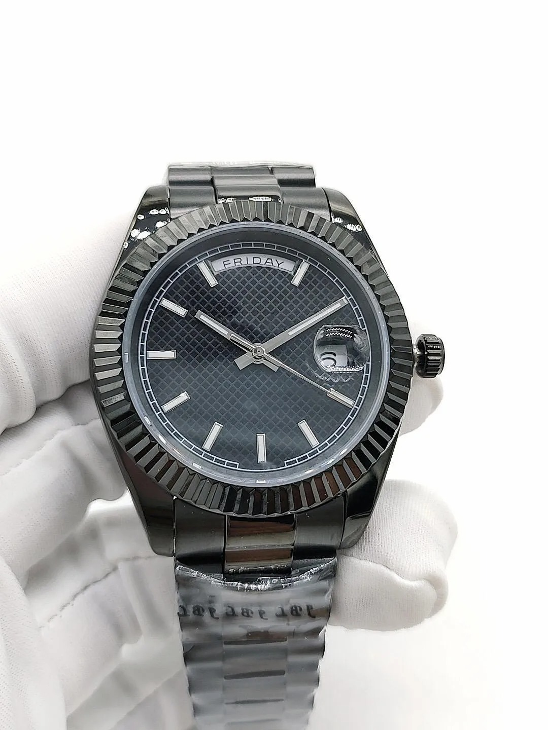 Fashion Men's Automatic Wristwatches Full Black Stainless Steel Mens Mechanical Watch 41mm Daydate Man Wristwatch High Quality Sports Designer