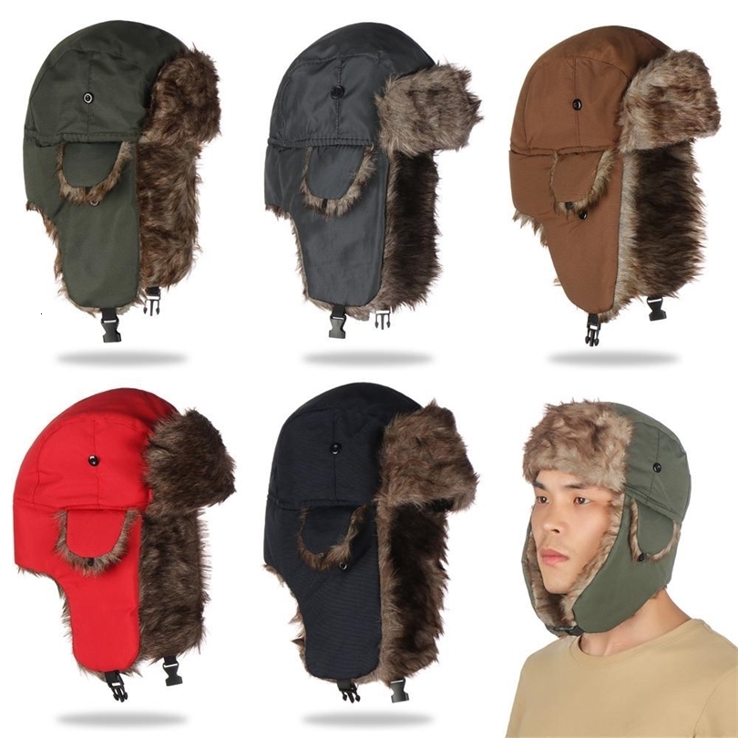 Mens Winter Trapper Trooper Earflap Warm Russian Waterproof Ski Hat Bomber Cap Ear Protectors Hats 261012