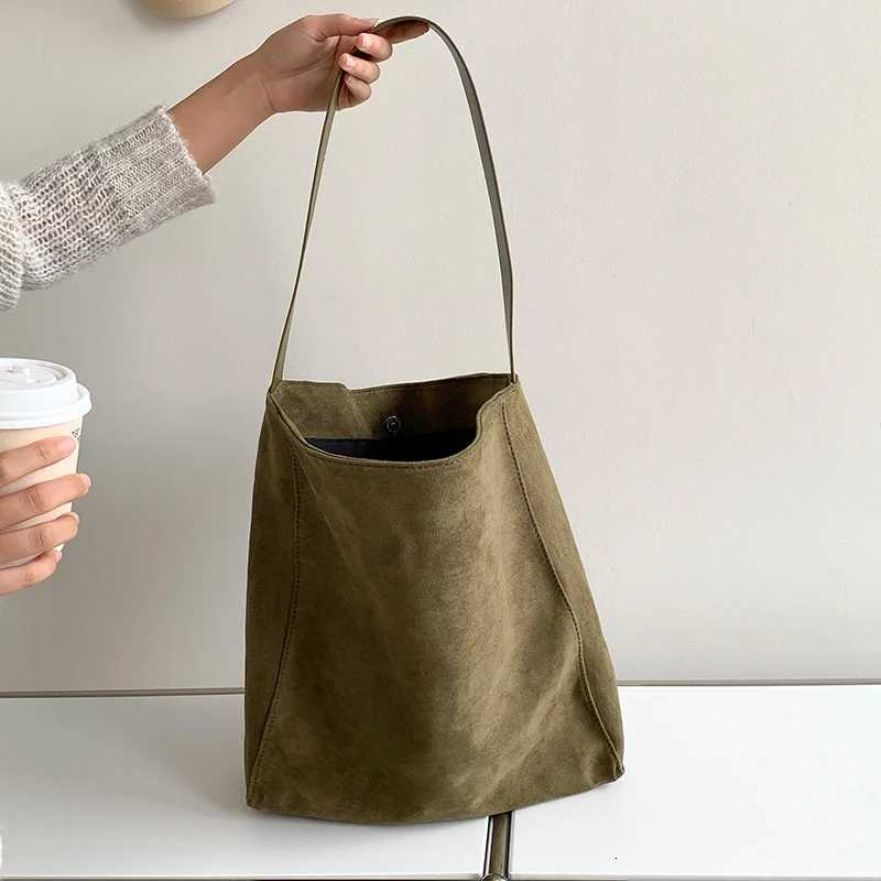 Cross Body Vintage Faux Suede Women Bucket Shoulder Bags Large Capacity Commuting Female Handbag Casual Big Totes Ladies Hand Bags Green H261016