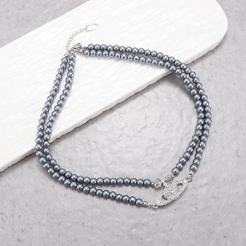 Designer Silver Plated Double Layer Gray Pearl Asteroid Pendant Necklace Exquisite High End Gift Suitable For Womens Minimalist Style Paired With Je