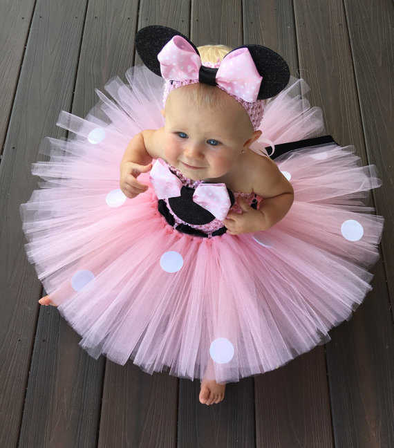 Girls Lovely Pink Cartoon Tutu Dress Baby Crochet Tulle Tutus with Dots Bow and Headband Set Kids Birthday Party Costume Dresses S261016GPJJ