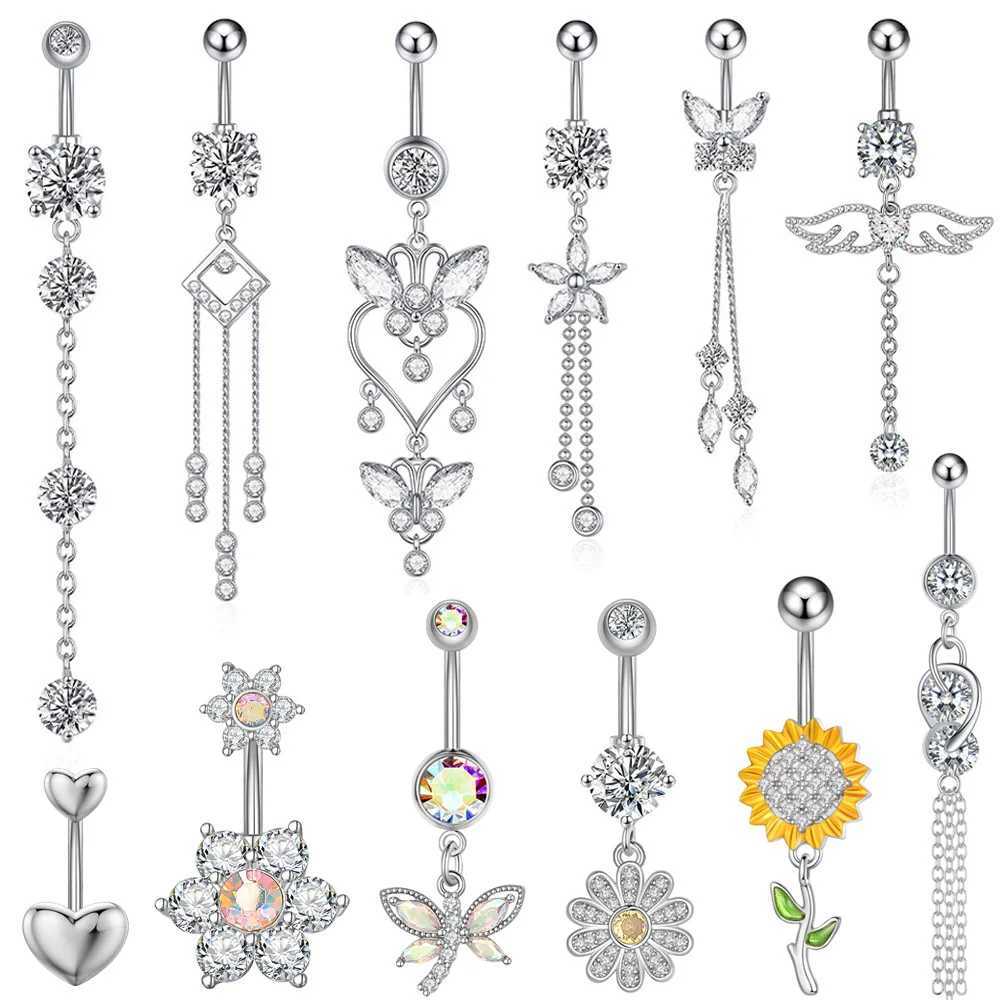 1pc Dragonfly Sunflower Belly Button Rings Stainless Steel Zircon Butterfly Navel Piercing Ombligo for Women Body Belly Jewelry Q261016