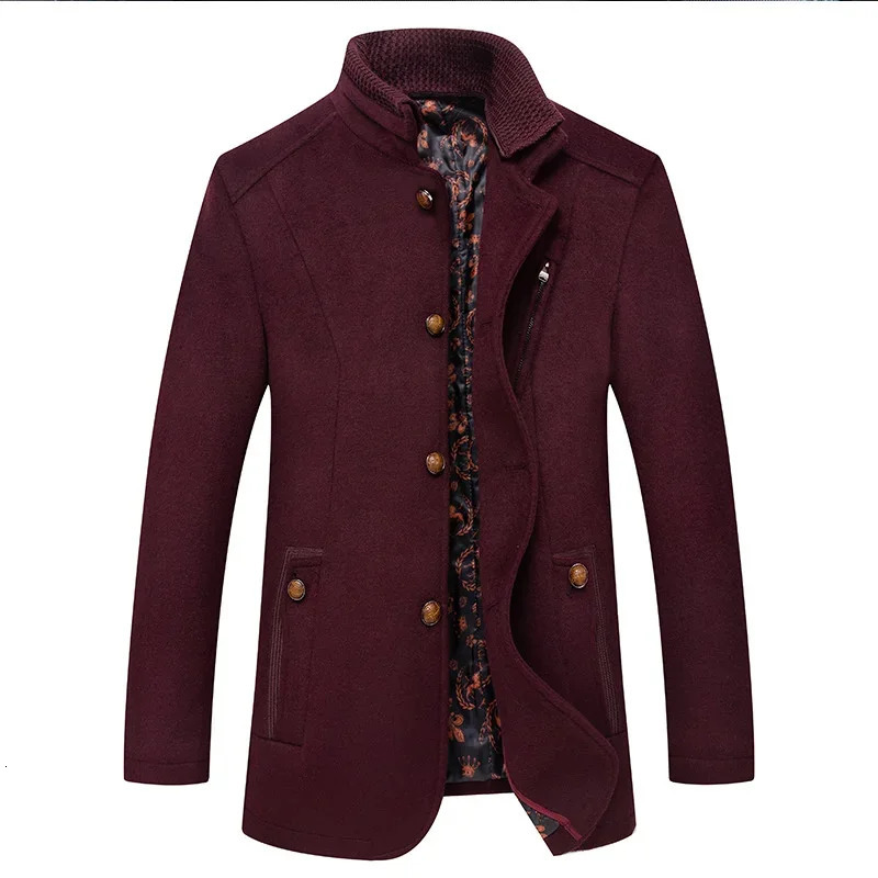 Wool Jacket Coat Men's Fashion Double Collar Blends Thicken Male Business Warm Long Sleeve Trench Overcoat 261010