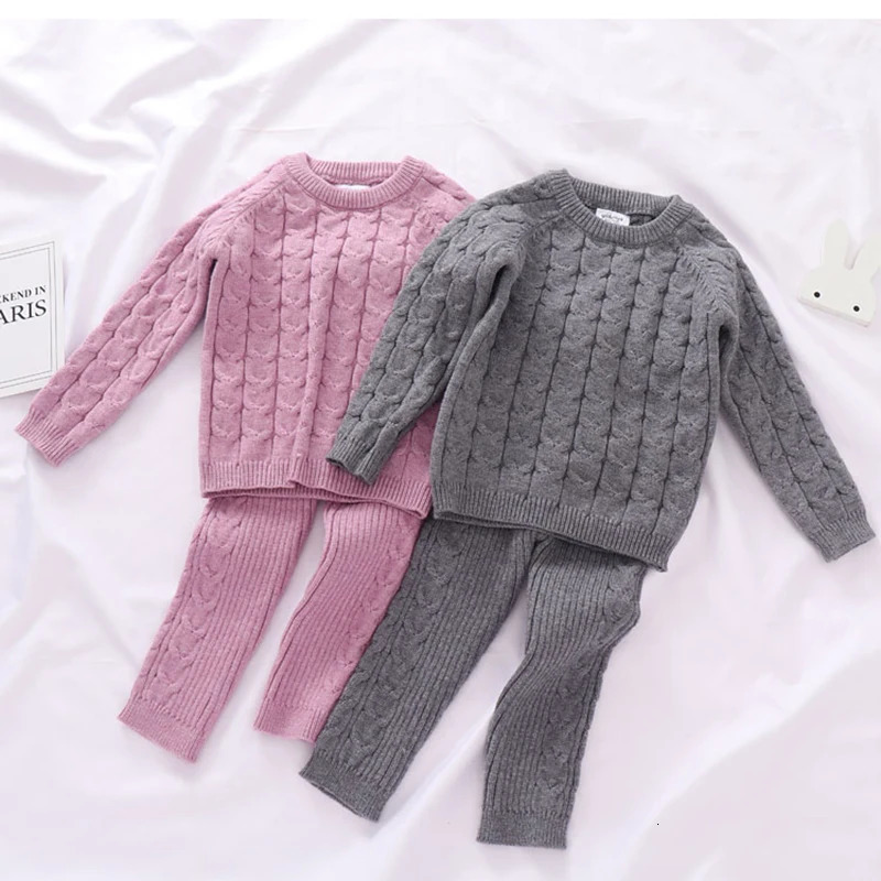 Autumn Toddler Boys Girls Clothing Set Sweater Pants 2pcsSuit Infant Boys Knit Suit Thick Warm Winter Baby Girls Boys Clothes 261015
