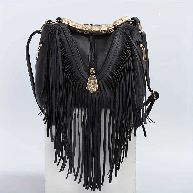 Cross Body New Trendy PU Leather Shoulder Bag for Women Solid Color Crossbody Purse with Tassel Western Fashion Vintage Handbag H261016