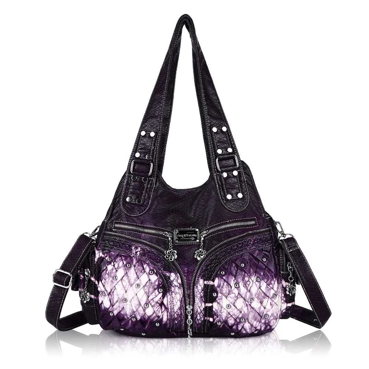 Cross Body Vintage Bag Women PU Shoulder Bag Purple Casual Multiple Pockets Bag Hobo Messenger Shoulder Bag Satchel Large Tote Bag H261016