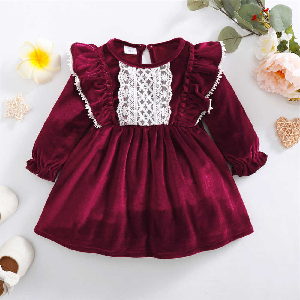 Party Christmas Satin Vintage Dress Long Sleeve Spliced Le Princess Dresses Fall Winter Fashion Wear for 2-7 Years Child Girls S261016MY21