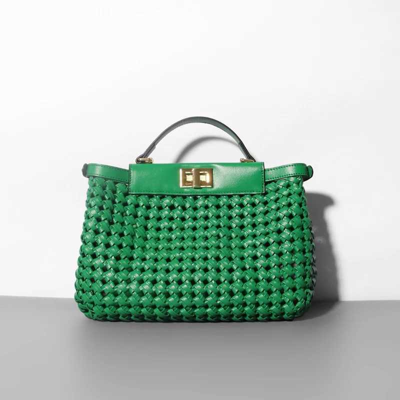 2026 New High Quality Hand Knitting Handbag for Women Hollow Out Female Shoulder Bag Summer Beach Bag Fashion Cross Body Bag Q261016