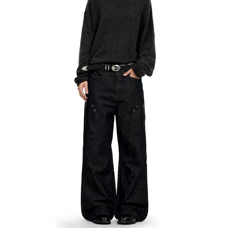 Men's Jeans Men's Black Gothic Baggy Y2k Wide Jeans Oversize Grunge Jean Pants American Vintage 2000s Harajuku Denim Trousers Clothes Spri