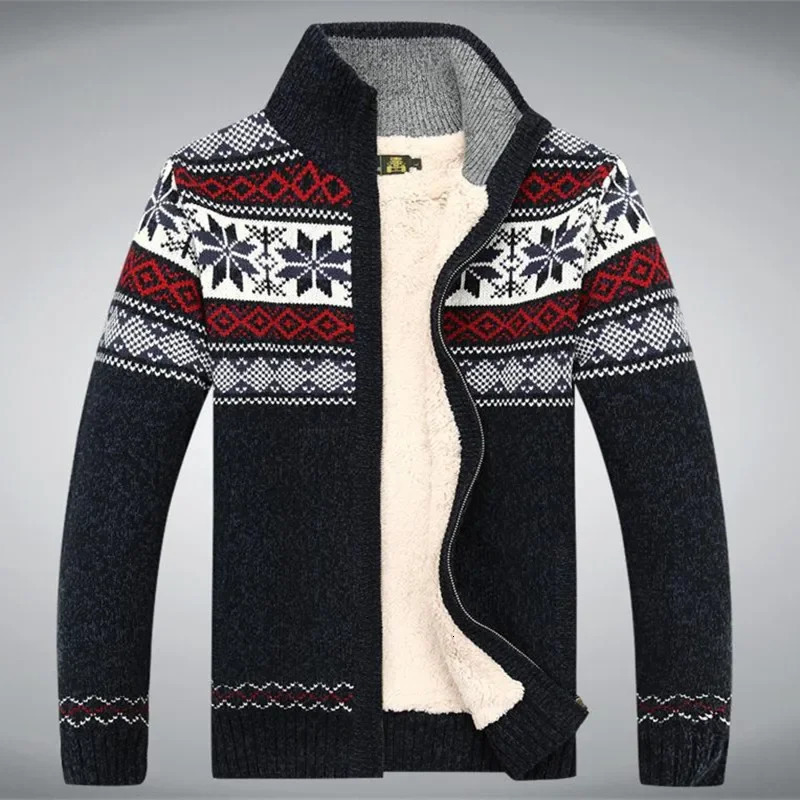 Winter Sweater Male Thicken Fleece Men Cardigan Cotton Knitted Jacquard Men's Sweater coat Size S -3XL 261015