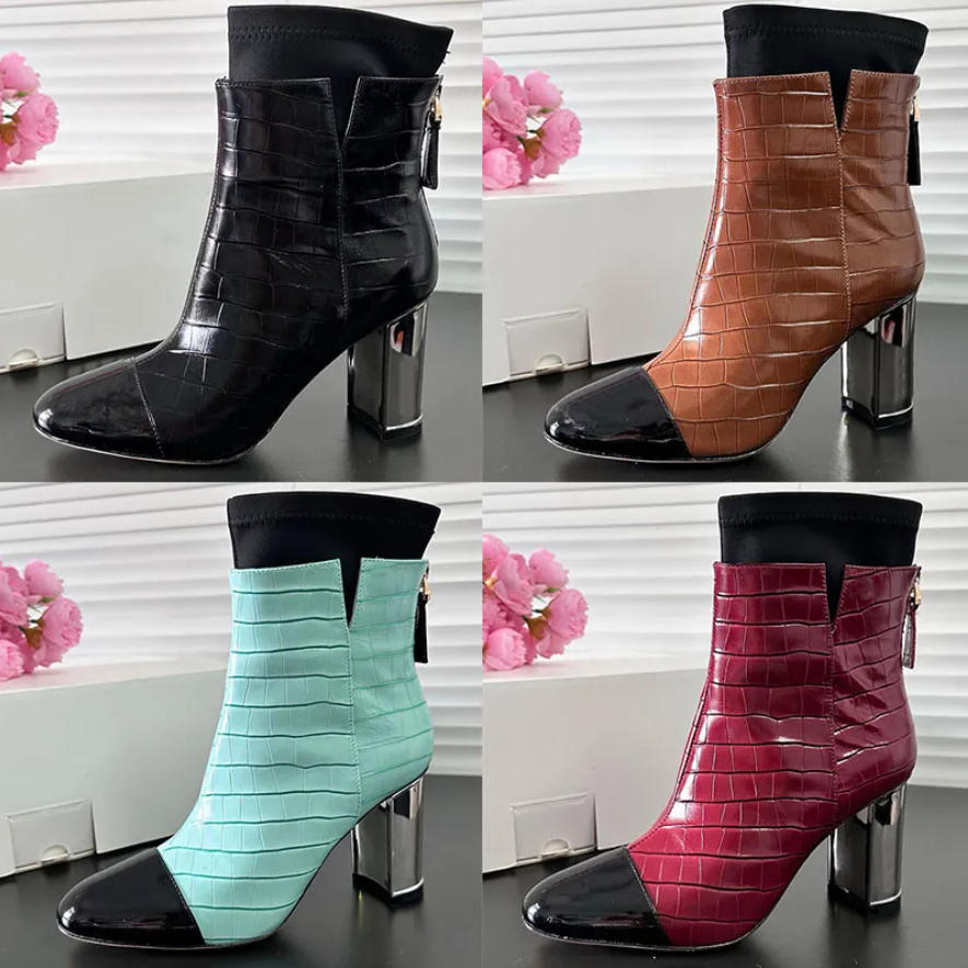 Women High Boots Classic Designer Contrasting Round Toe Knee High Boots Embossed Leather Boots With Lace Up Cuffs Autumn Winter Light Luxury Party F