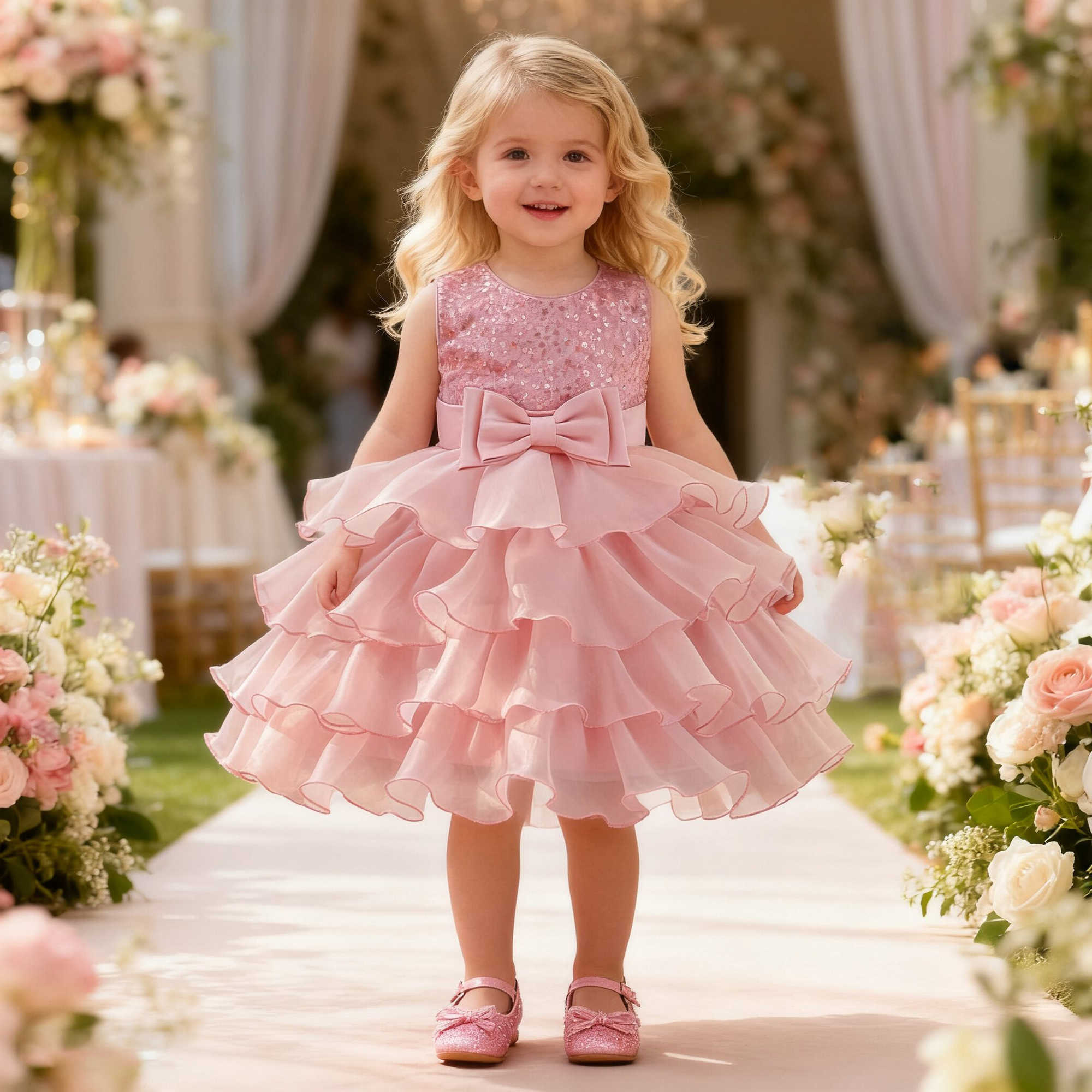 Baptism Sequins Party Baby Girls Dresses Elegant Bow 1st Birthday Princess Kids Dress for Girl Christening Wedding Evening Gown S261016GNEQ