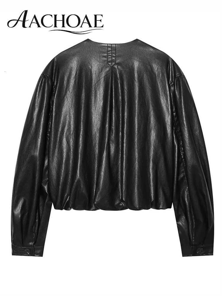 Faux Men's Jackets AACHOAE Women's Leather Cropped Jacket Oversized Zip Up PU Leather Coat Casual Bomber Jacket Streetwear Outerwear N2610