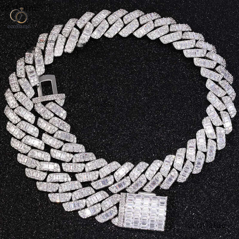 Factory wholesale men's necklace Vvs Moissanite k Necklace Custom Iced Baguette Straight e Cuban Chain Hip Hop Sier Jewelry