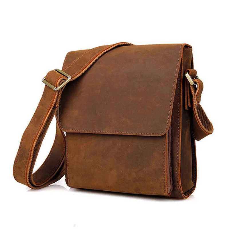 Shoulder Bags Men Crazy Horse Leather Messenger Bag Vintage Male Genuine Leather Crossbody Bag Men's Travel Tablet Shoulder Bag Handbag 2021 H2