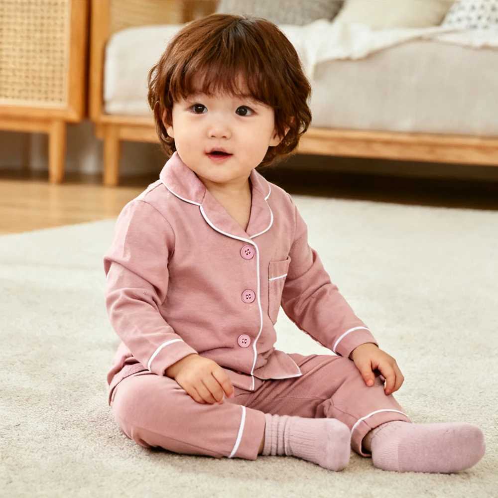 Pajamas 2Pieces Kids Toddler Girls Boys Pajamas Set Children Solid Spwear Pjs Set Baby Cotton Long Sle Button Down Shirt Top+PantsW261019