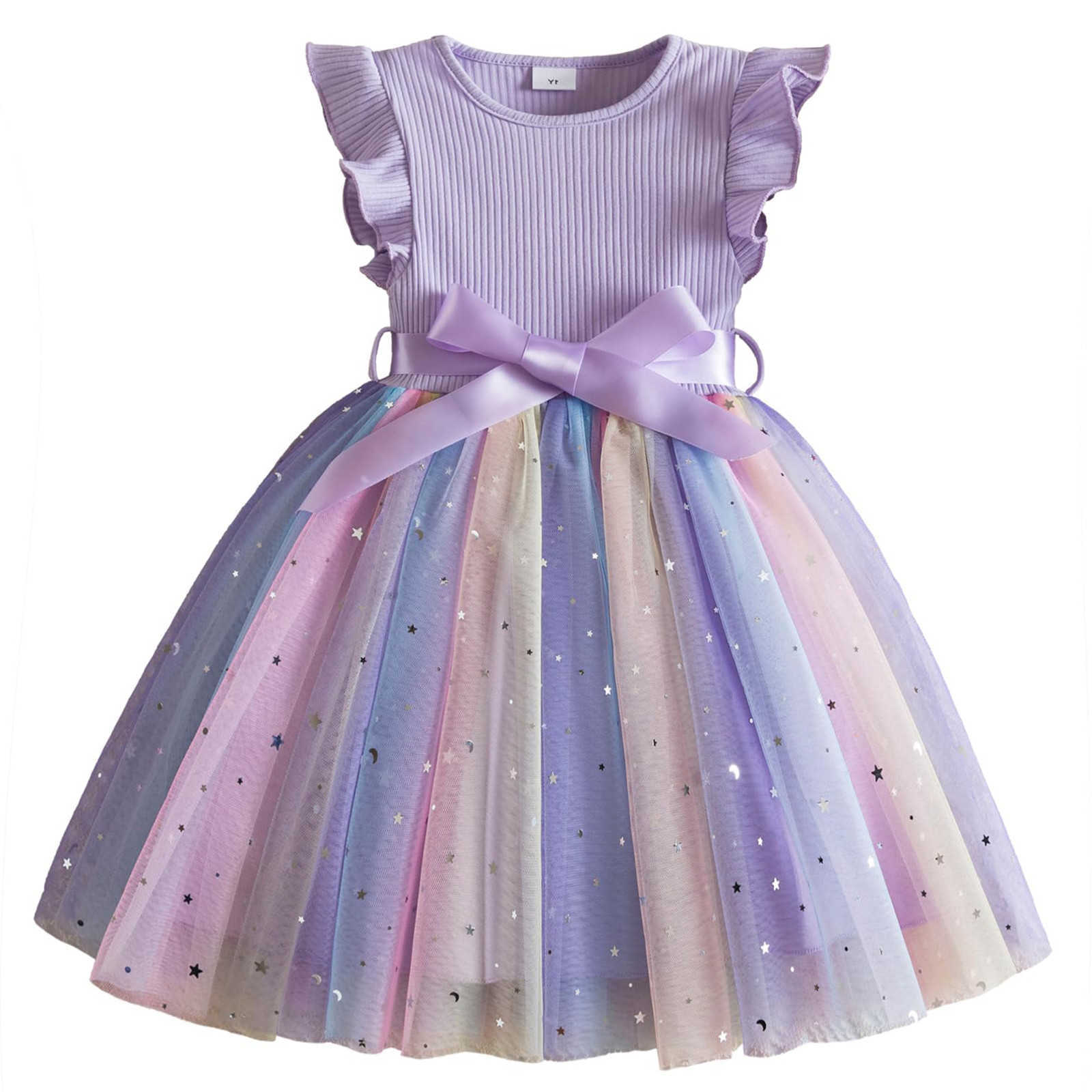 Girls New Dress for Sequins Birthday 1-5Y Toddler Girls Rainbow Tulle Dress Sweet Kids Princess Dress for Girls 2025 Summer Wear S261016ZNL6