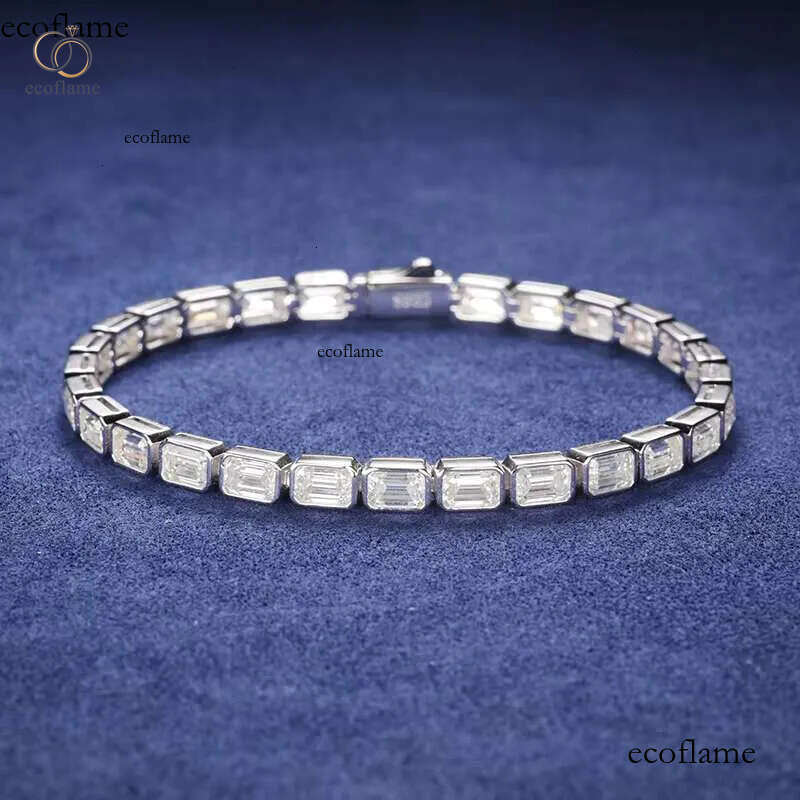 Factory Price Gift Jewelry 5mm Sterling Sier Emerald Cut VVS Moissanite Baguette Tennis Bracelet for Valentines Day
