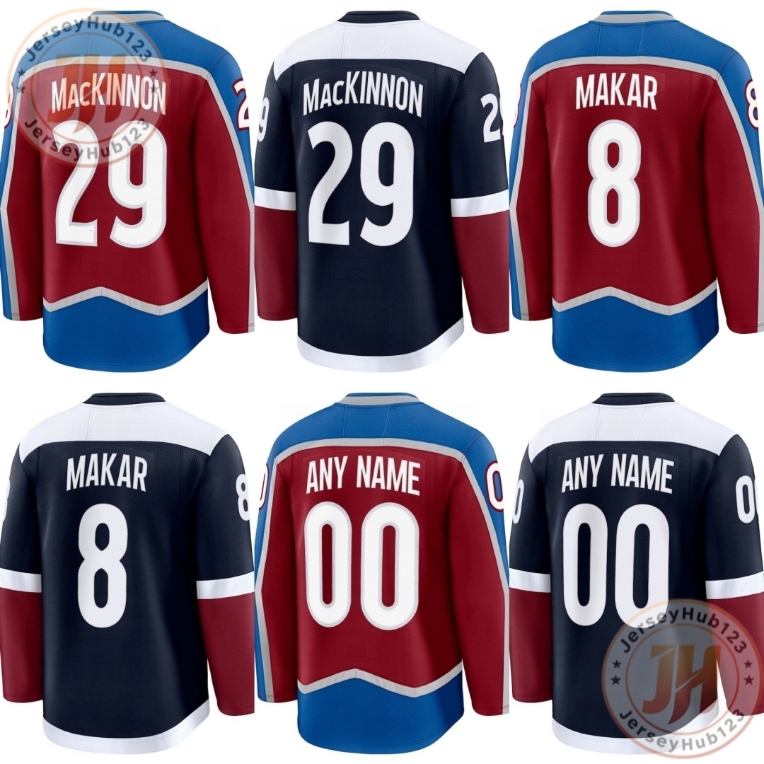 #29 Nathan MacKinnon #8 Cale Makar #92 Landeskog Men's Stitched Ice Hockey Jersey Wholesale Embroidered Hockey Uniform Red Blue