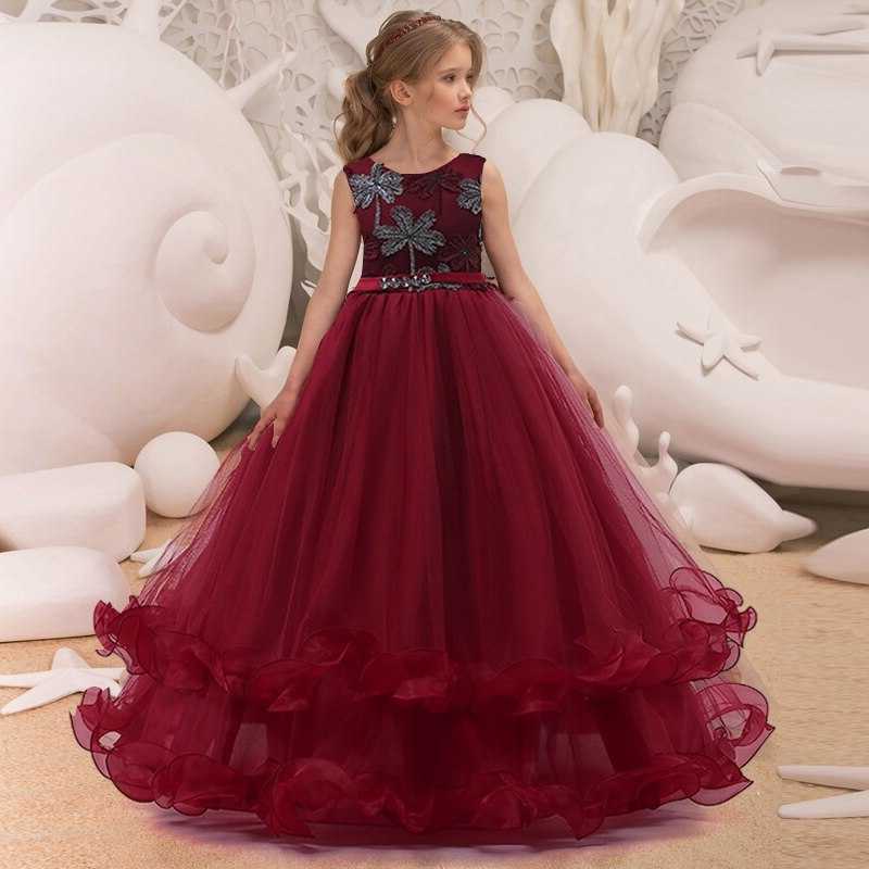 Bridesmaid Formal Flower Embroidery Party Girls Dress Princess Kids Dresses For Girls Costume Birthday Wedding Evening Prom Gown S2610169MXZ